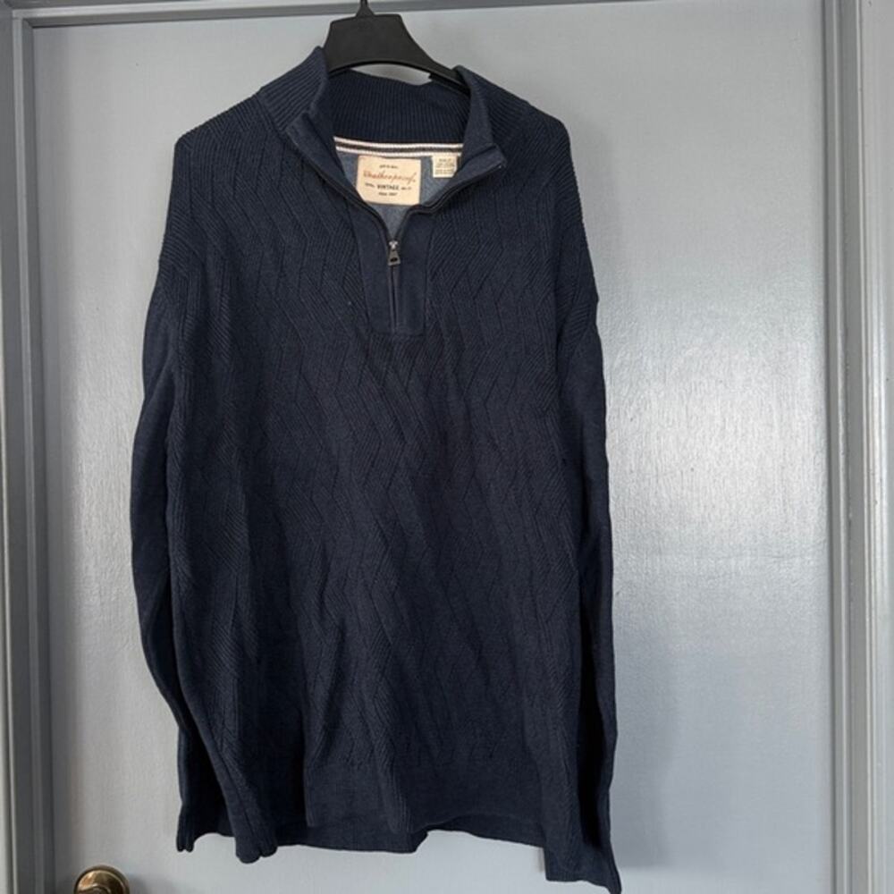 Weatherproof Vintage Dark Blue Mens Sweater 1/4 Zip Basket Weave Knit sz 2XL